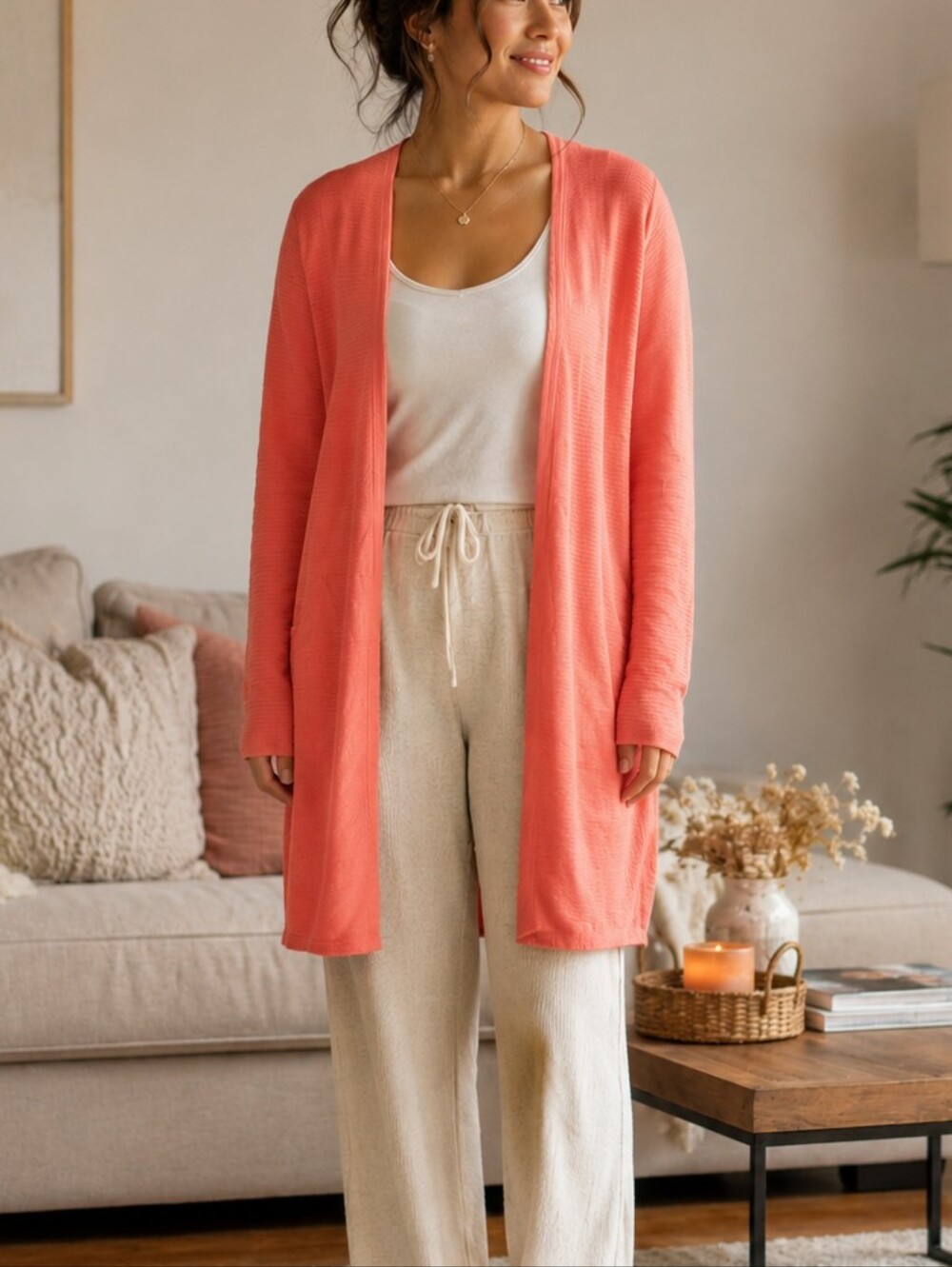 Talbots Ribbed Open Front Long Cardigan Sweater Size Medium